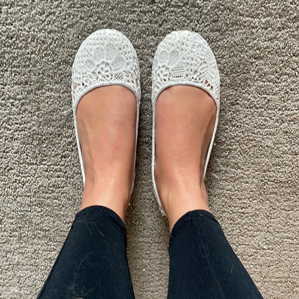 Floral Lace White Slip On Shoes